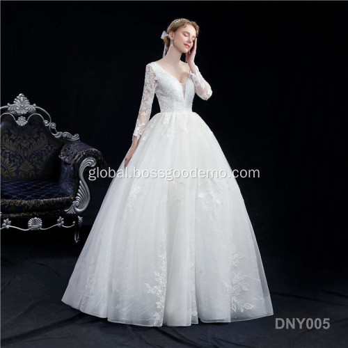 Princess Wedding Dress Bridal Gowns Wedding Autumn Lace Slimming Fashion Bride Halter Tail long sleeve wedding dress Factory